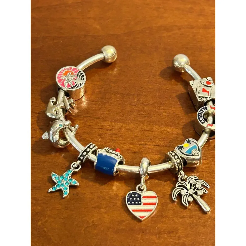 Vintage Fun In The Sun Cruise Ship Charm Bracelet - Nautical Vacation Beach